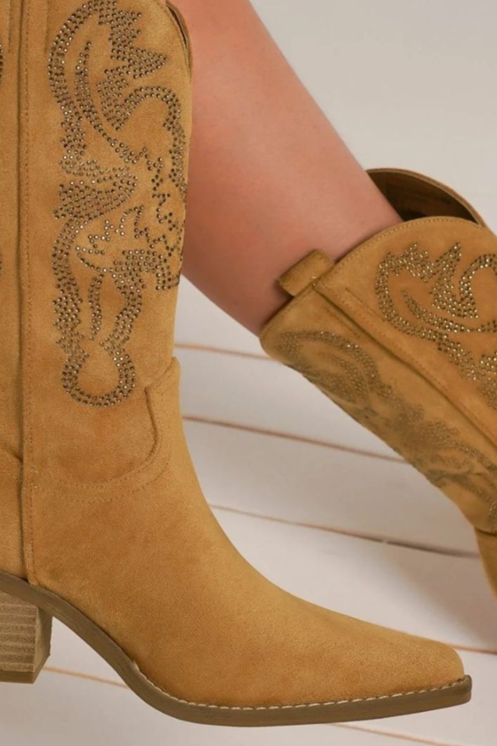 Walk The Walk Camel Rhinestone Detail Point Toe Boots