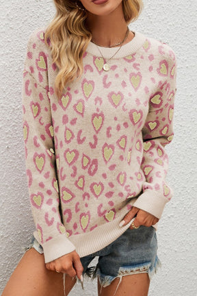 Falling For Your Charm Heart Printed Sweater Top