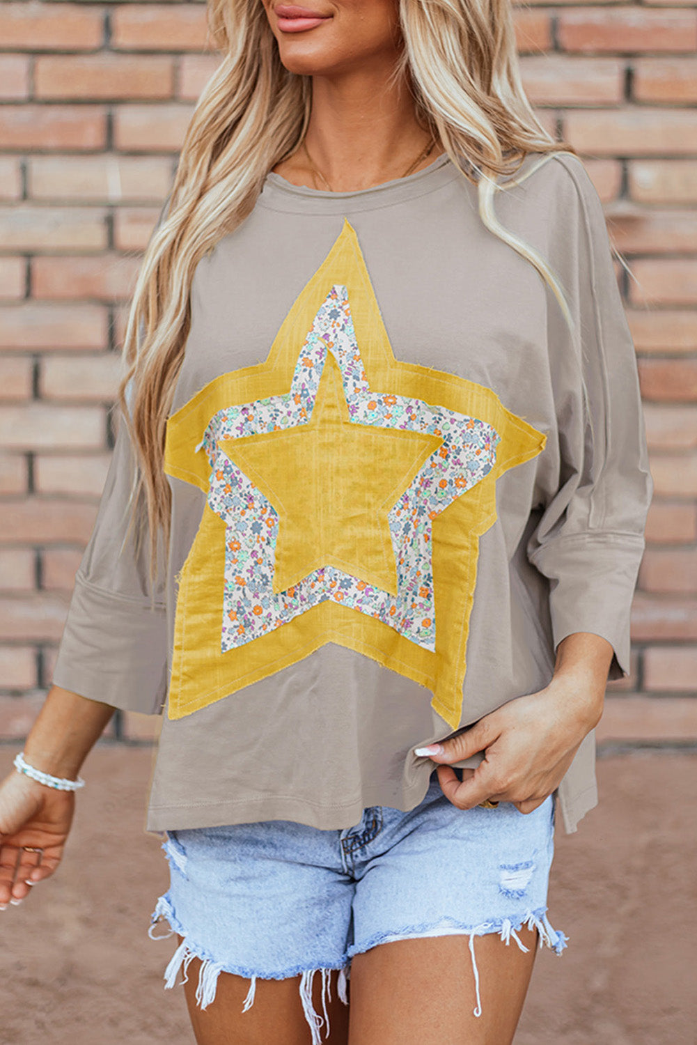 Waiting On A Shooting Star Medium Grey Floral/Star Top