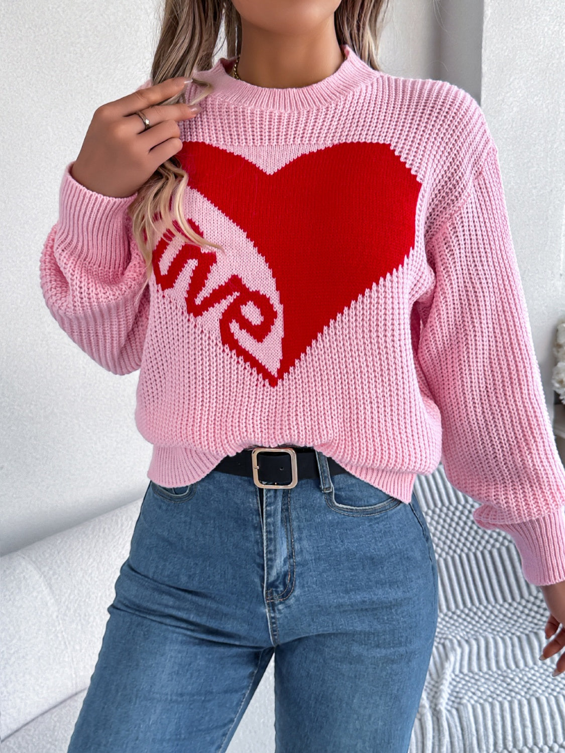 I Love You More Heart Printed Sweater Top (3 Colors)