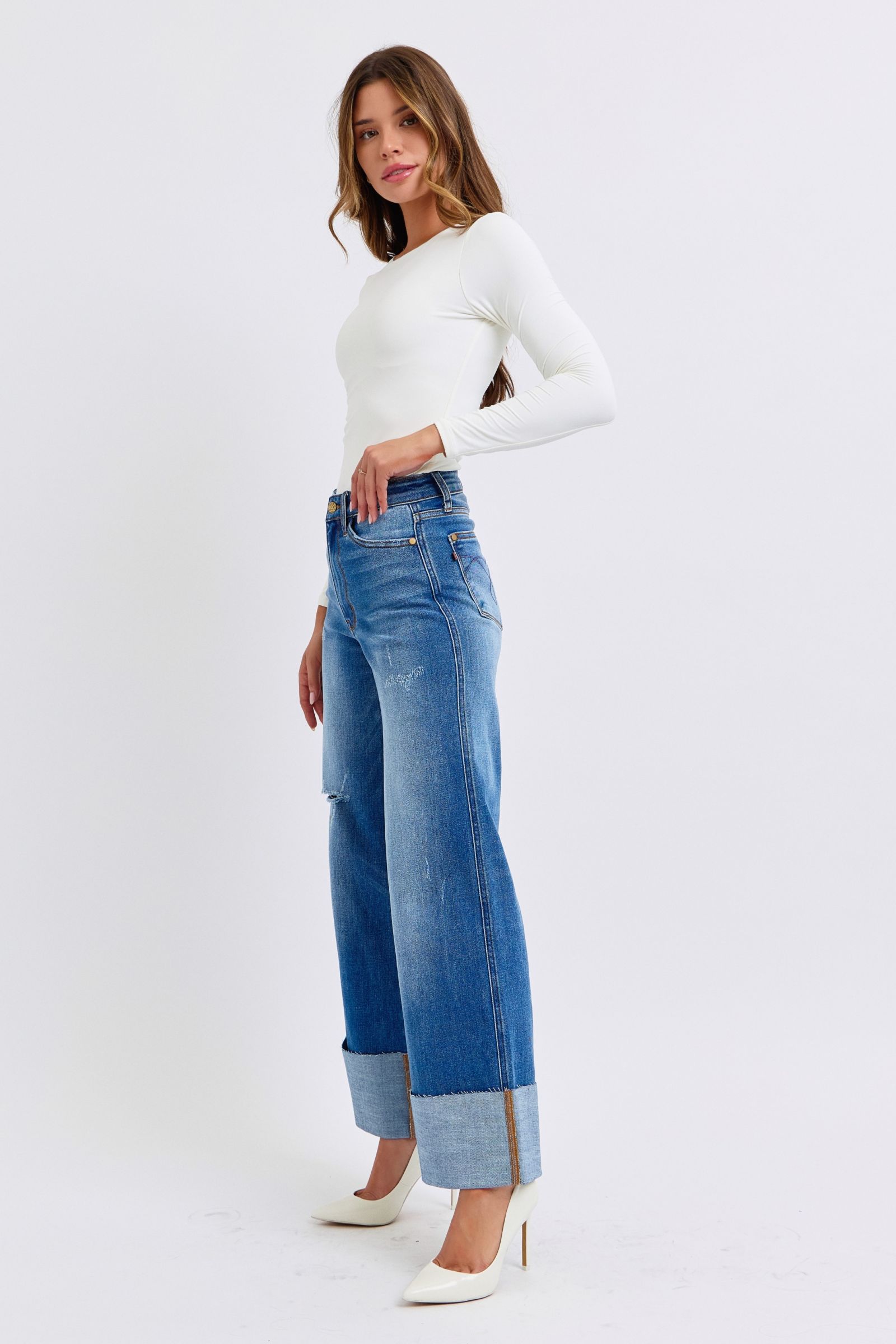 Harper Distressed High Waist Wide Leg Jeans