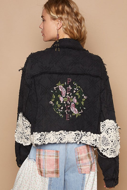 Outdoor Adventurer Black Crocheted/Embroidered Jacket