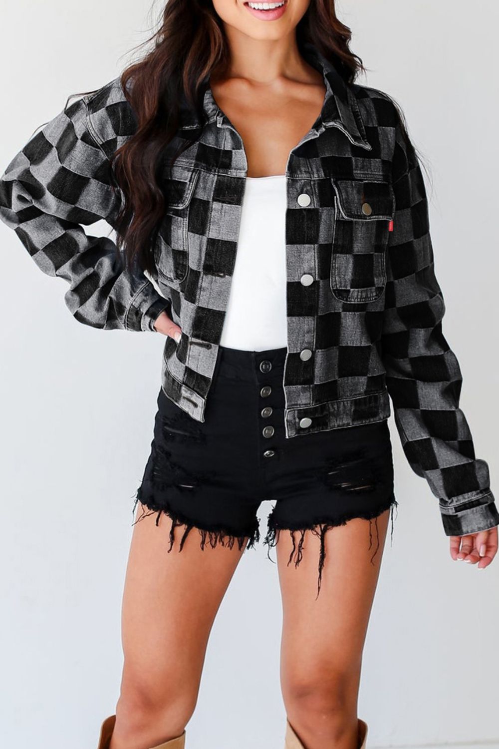 Life In Check Button Up Denim Jacket (2 Colors)