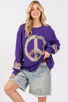 Peace Out Loud Applique Patch Long Sleeve Top