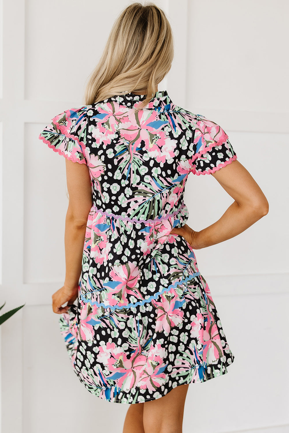 Floral And Fabulous Ricrac Embellished Tiered Mini Dress