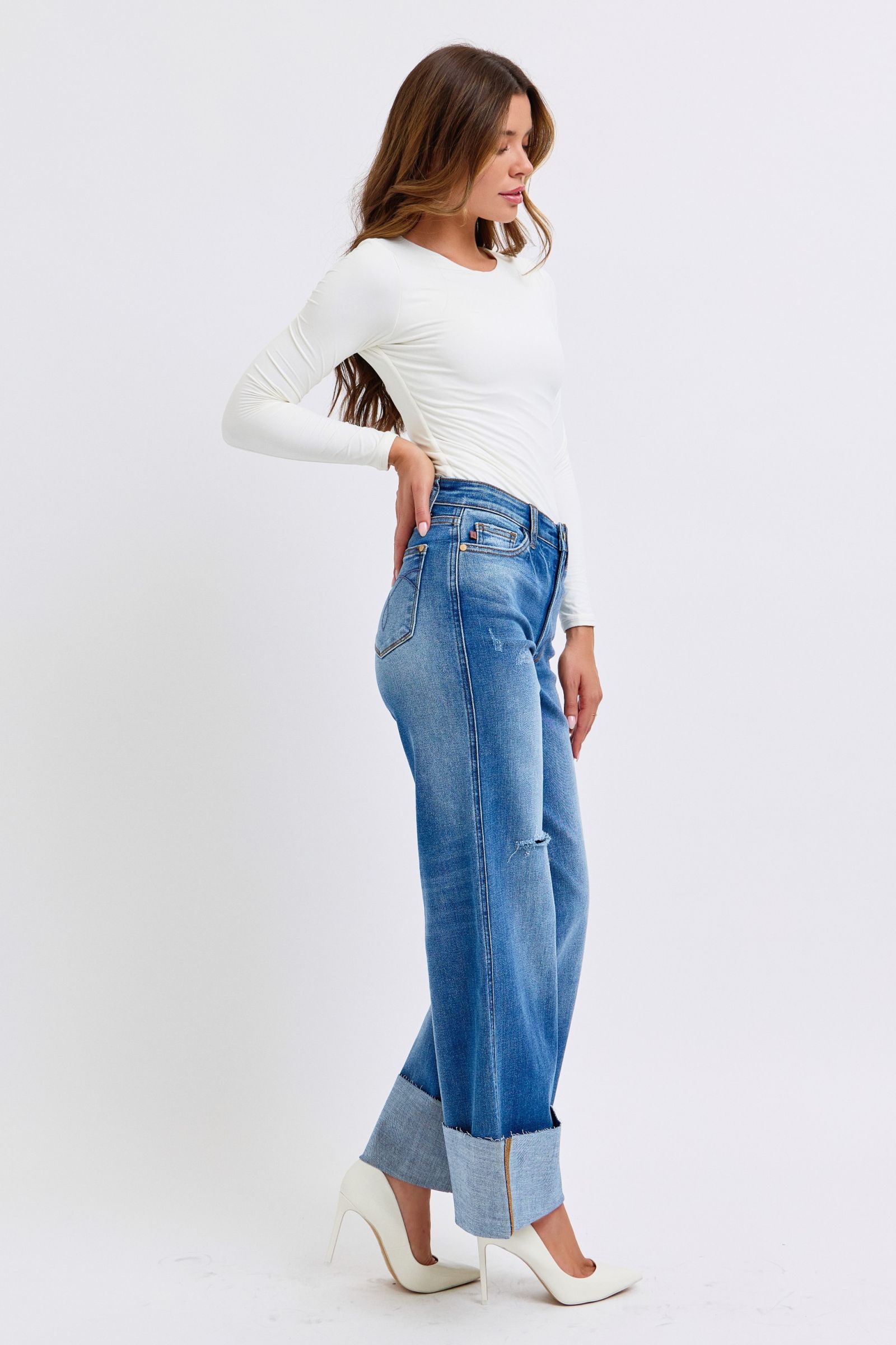 Harper Distressed High Waist Wide Leg Jeans