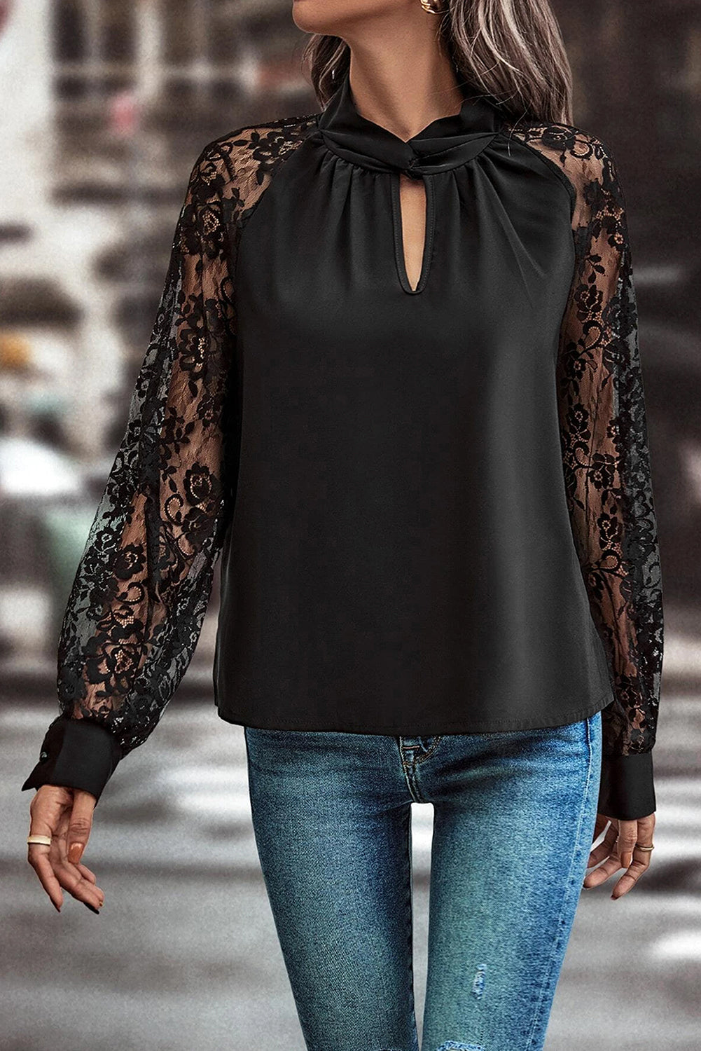 Lace And Poise Keyhole Floral Lace Top