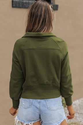 Cozy Retreat Green Zip Up Sweatshirt