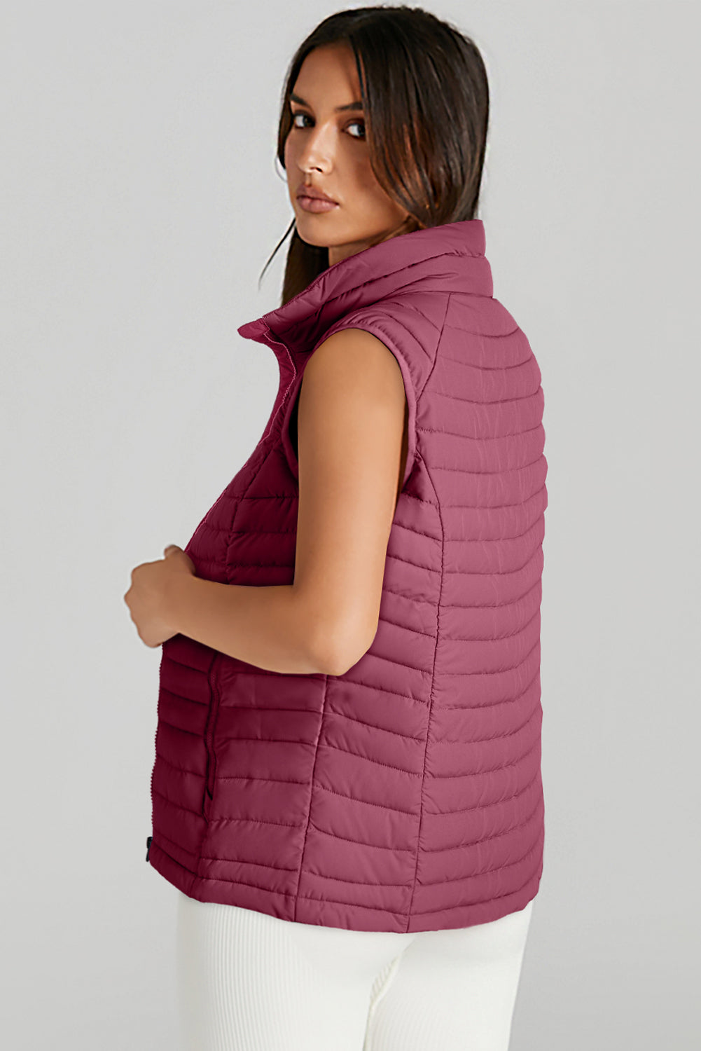 It's the Vest of All Burgundy Zipped Puffer Vest