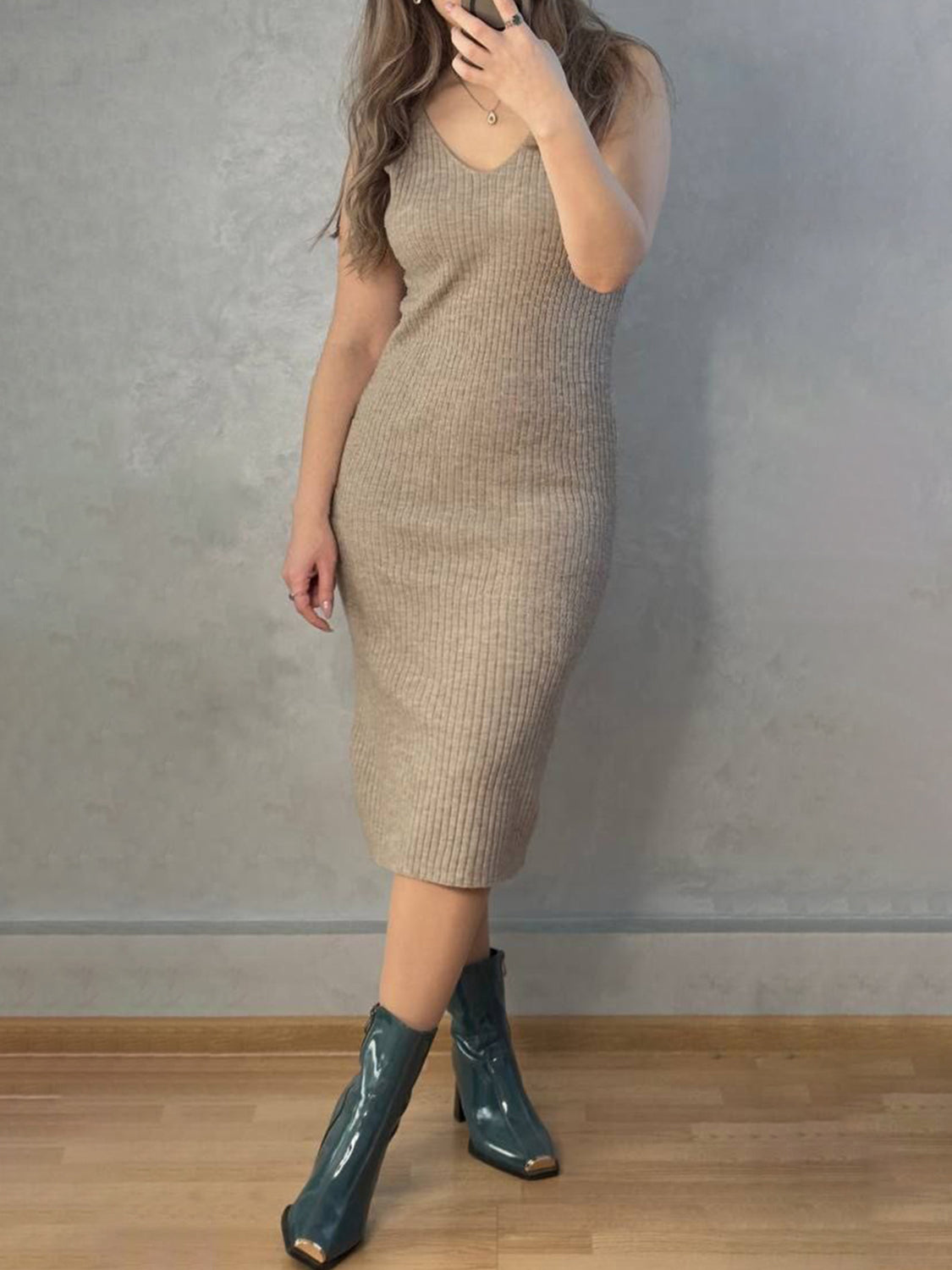 Classy Couture V-Neck Cami Dress and Open Front Cardigan Sweater Set