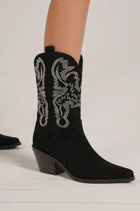 Walk The Walk Black Rhinestone Detail Point Toe Boots