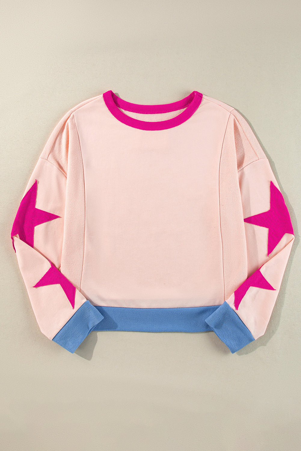 Reaching For The Stars Light Pink Star Patchwork Oversized Sweatshirt Top