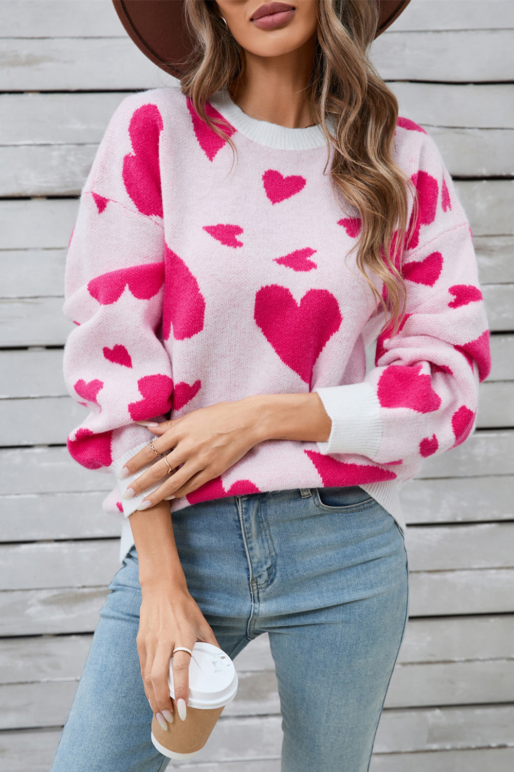 Follow Your Heart Round Neck Long Sleeve Sweater (2 Colors)