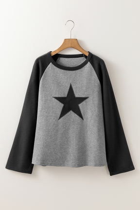 Waffle Knit Star Patch Graphic Raglan Top