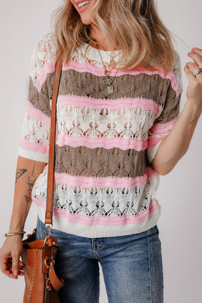 Always Stay Happy Brown Stripe Sweater Top