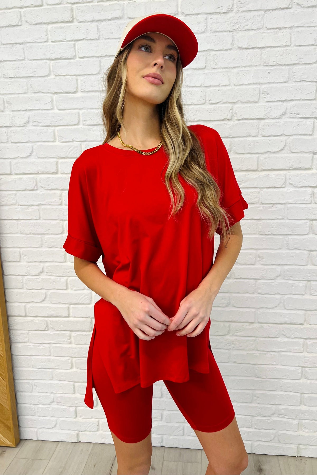 Comfy Cruising Top and Biker Shorts Set in Ruby