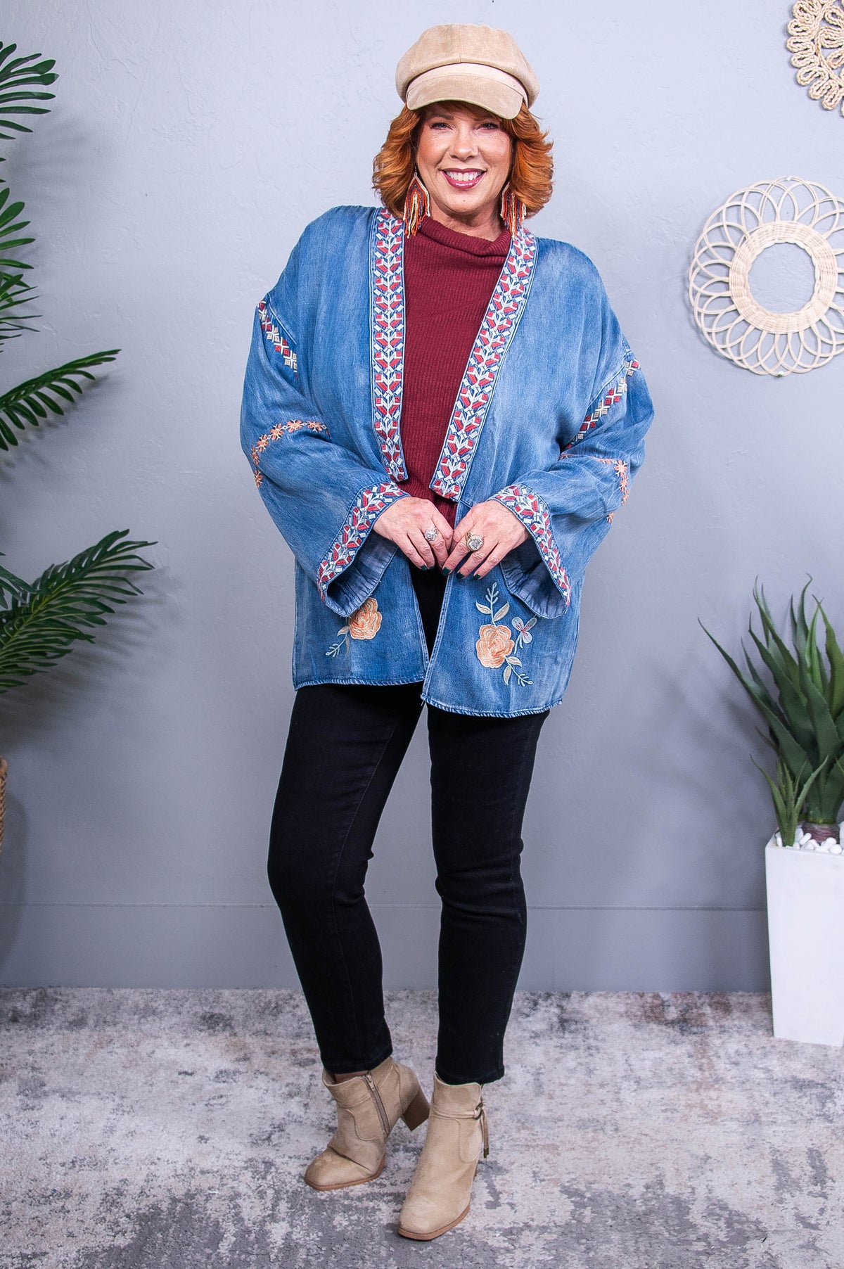 Always Stylish Denim Embroidered Kimono - O5707DN