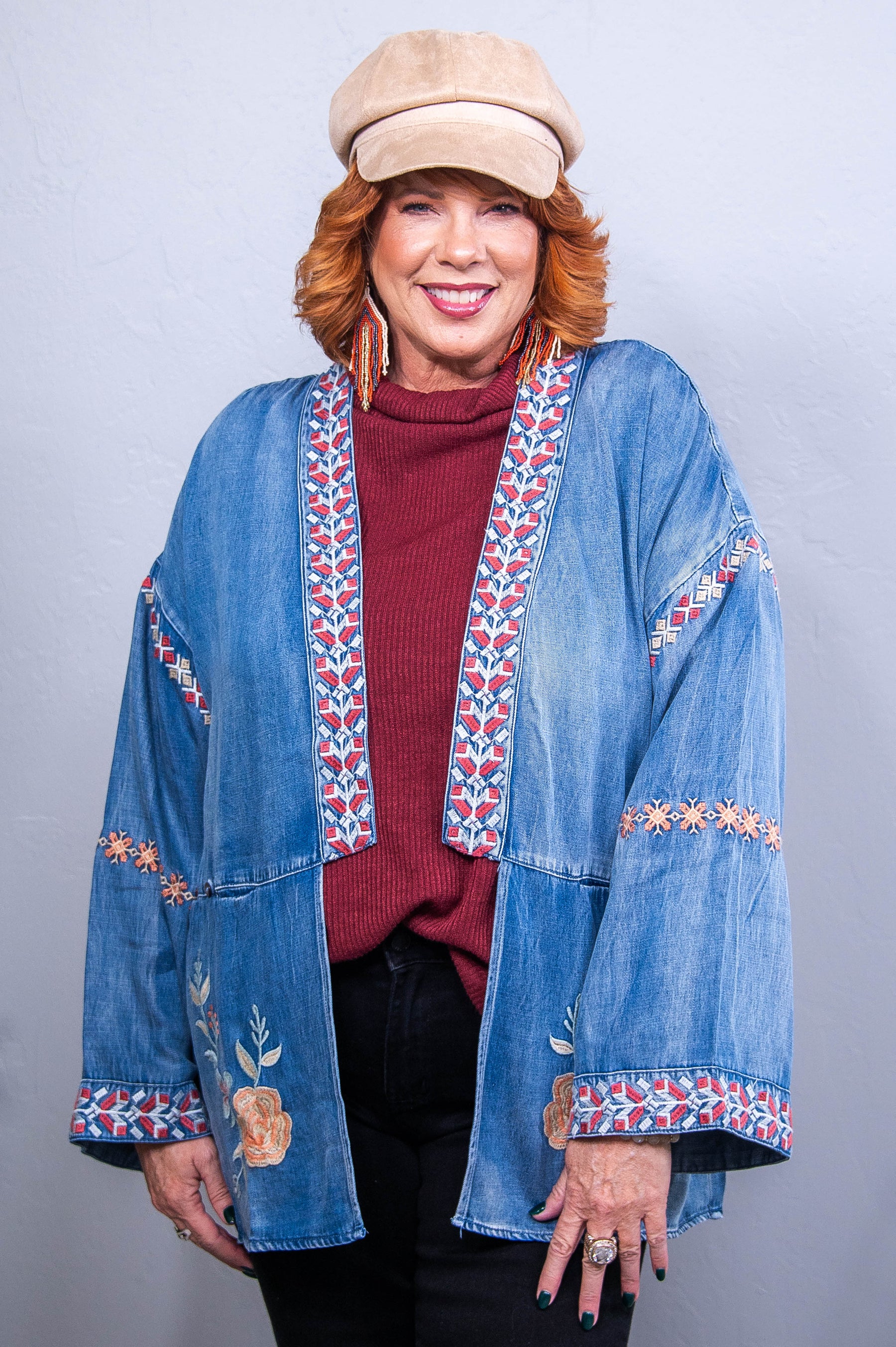 Always Stylish Denim Embroidered Kimono - O5707DN