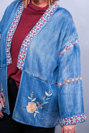 Always Stylish Denim Embroidered Kimono - O5707DN