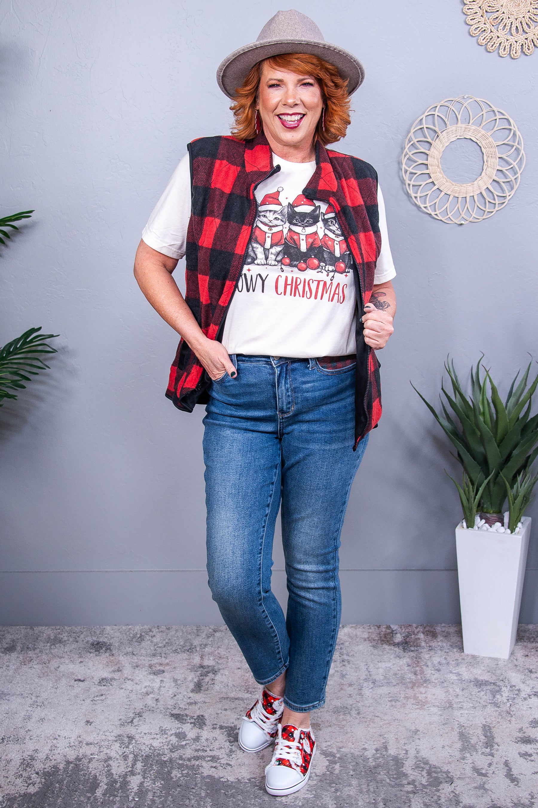 Meowy Christmas Natural Graphic Tee - A3728NA