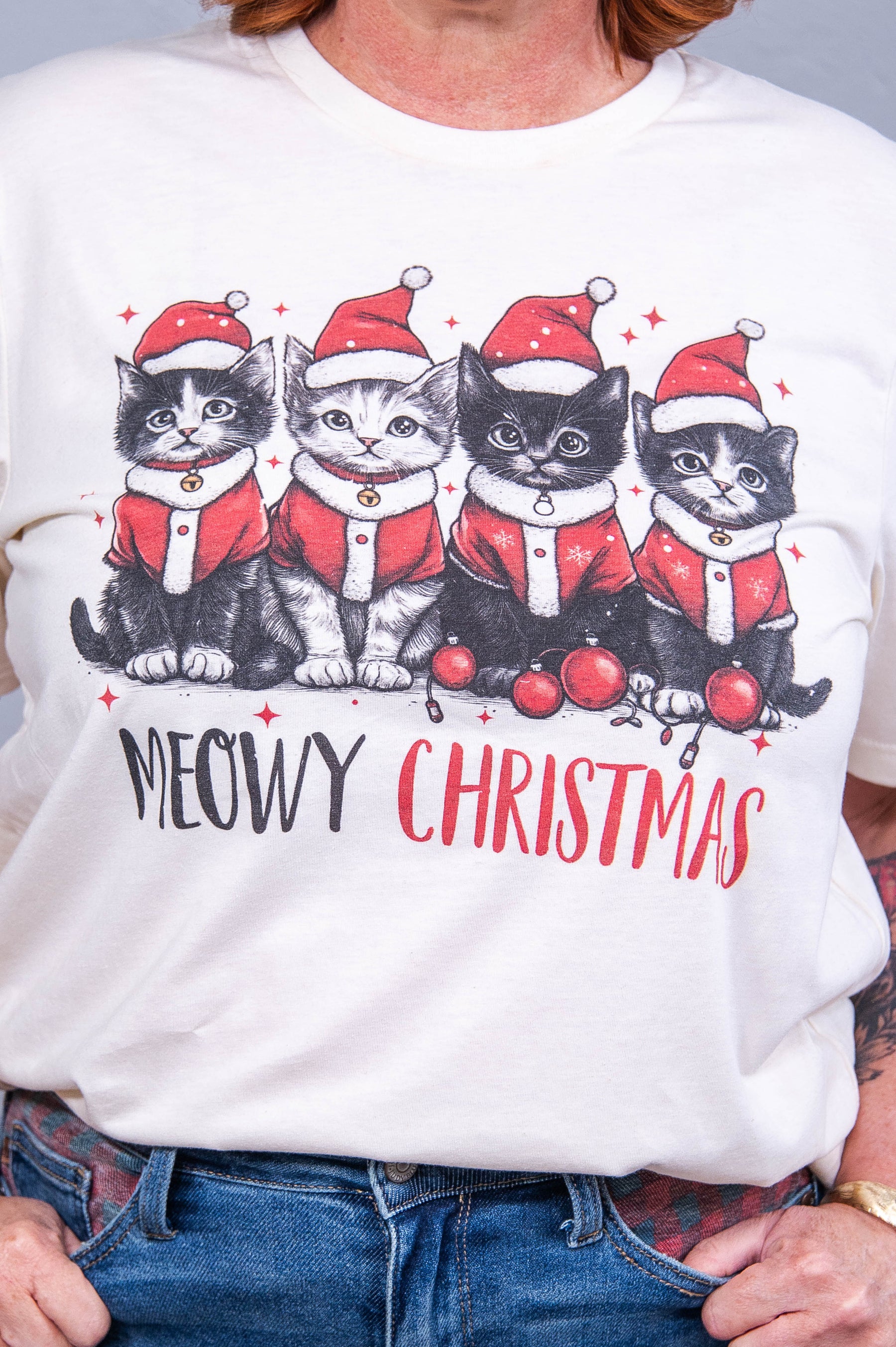 Meowy Christmas Natural Graphic Tee - A3728NA