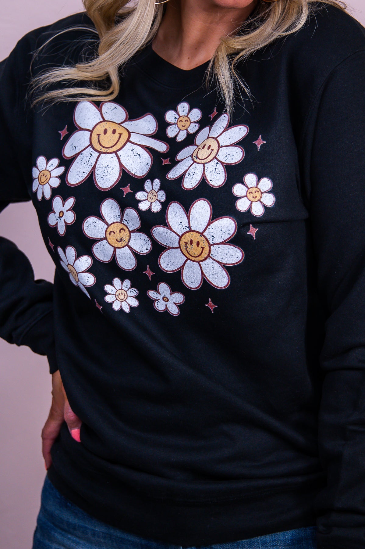 Flowers Are Happiness Black Graphic Sweatshirt - A3451BK