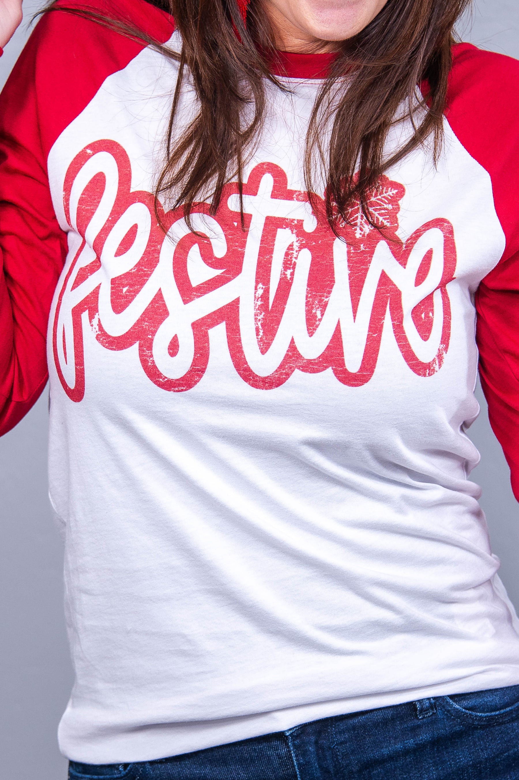 Festive White/Red Long Sleeve Graphic Tee - A3739WH