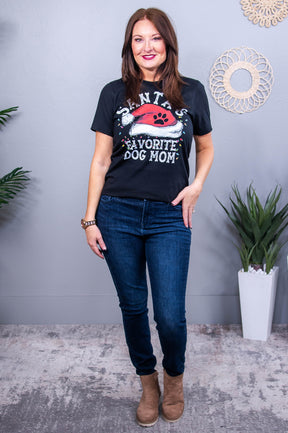 Santa's Favorite Dog Mom Black Graphic Tee - A3742BK