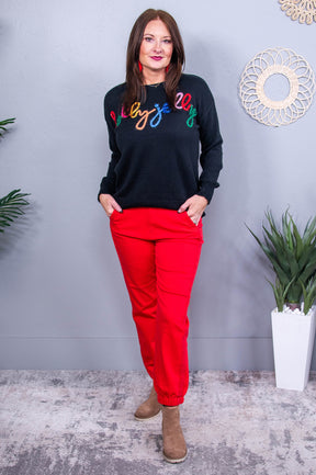 'Holly Jolly' Black/Multi Color Sweater Top - T10646BK