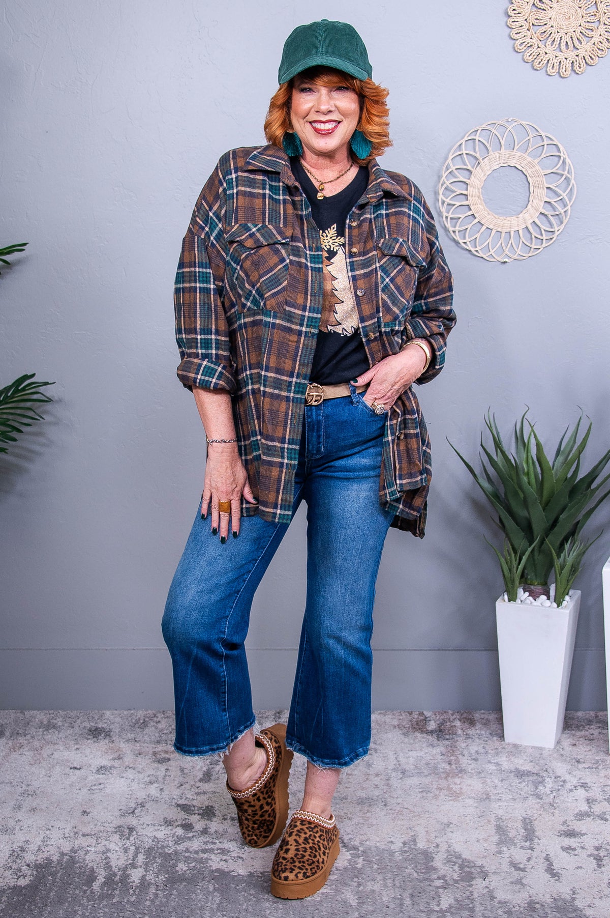 Make It Count Brown/Multi Color Plaid Top - T10653BR