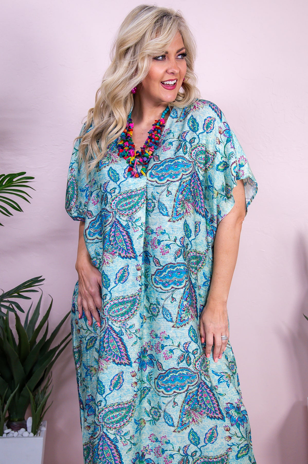 Tropicana Trendsetter Turquoise/Multi Color Floral Dress - D5436TU