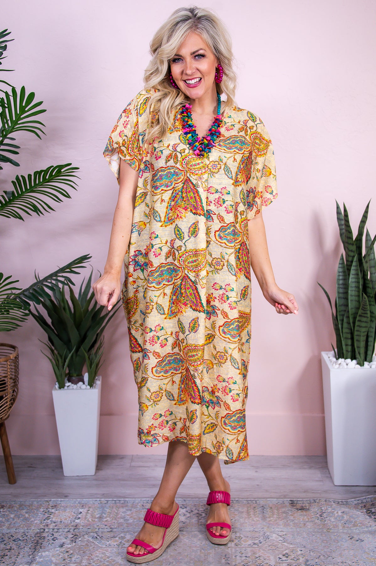 Tropicana Trendsetter Gold/Multi Color Floral Dress - D5437GD