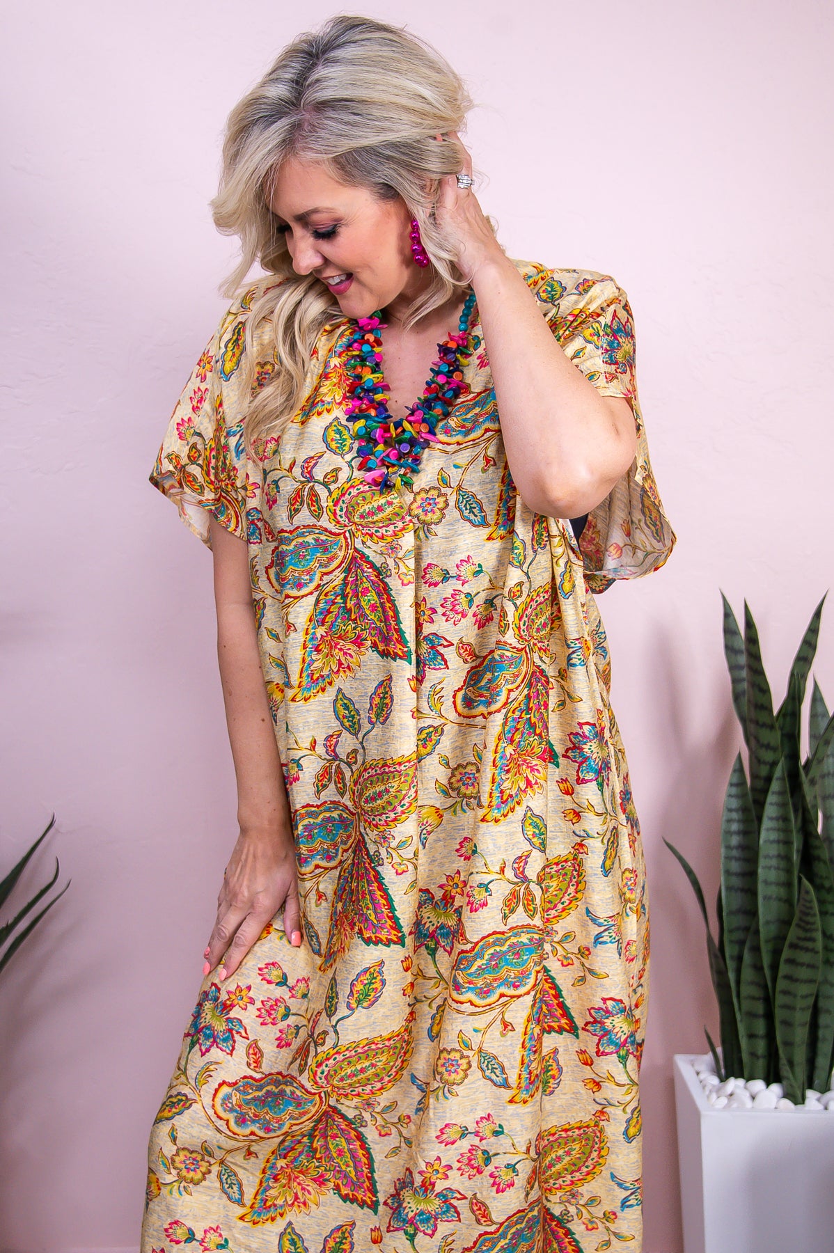 Tropicana Trendsetter Gold/Multi Color Floral Dress - D5437GD