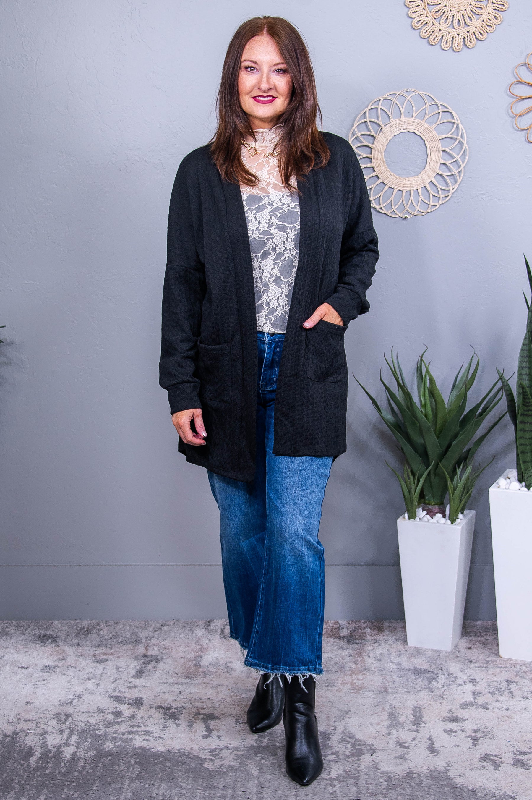 Finding My Zen Black Solid Cardigan - O5638BK