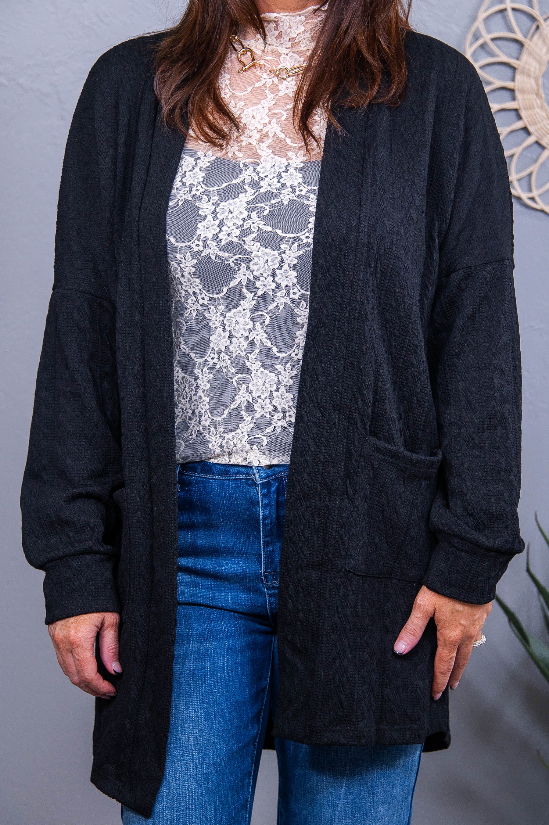 Finding My Zen Black Solid Cardigan - O5638BK