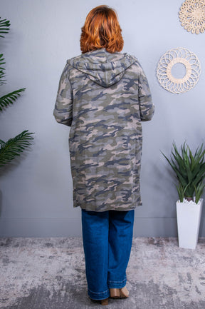 Won Me Over Vintage Olive Camouflage Hooded Cardigan - O5641VOL