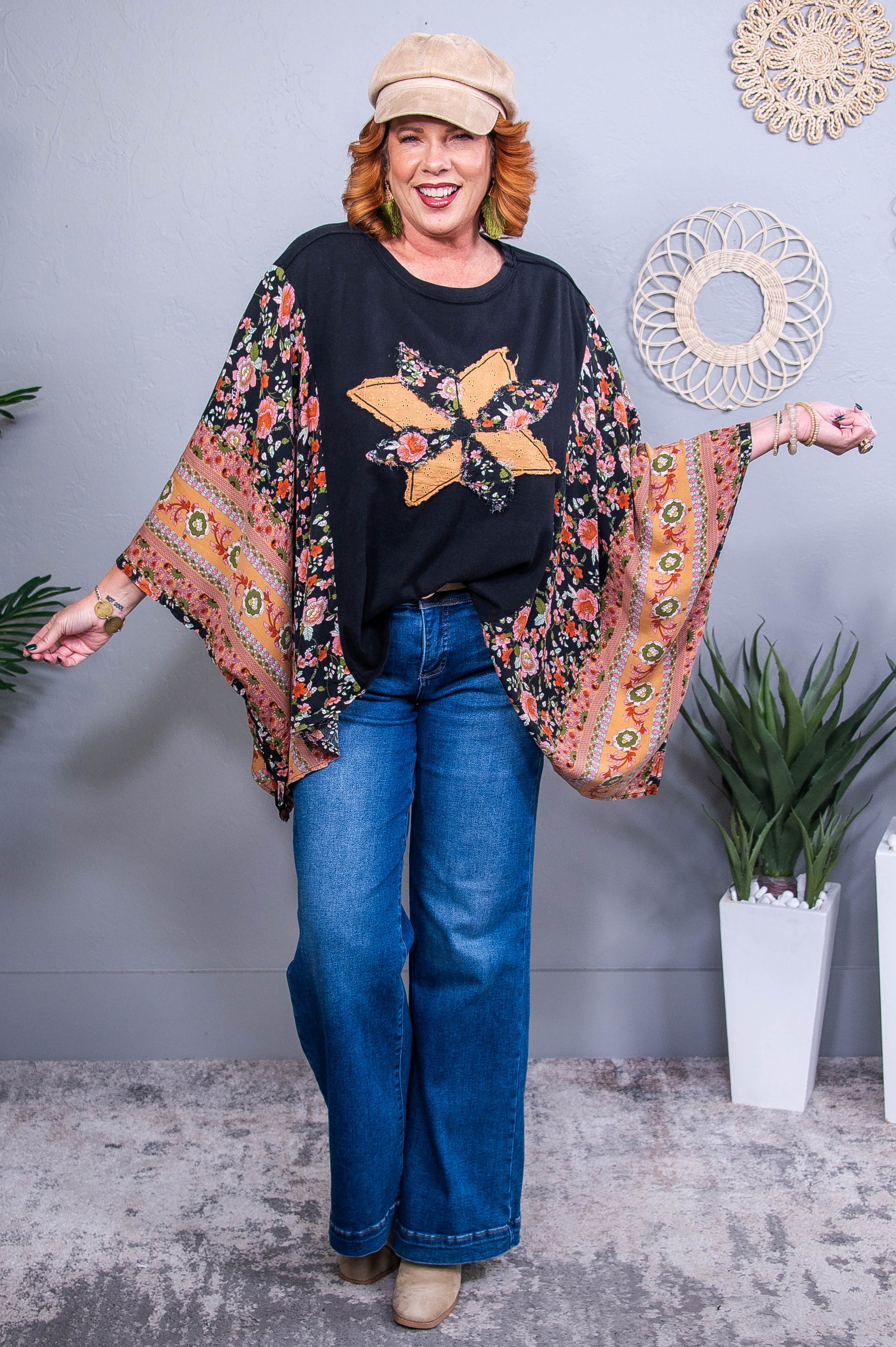 Happiness Blooms From Within Black/Multi Color Floral Top - T10745BK