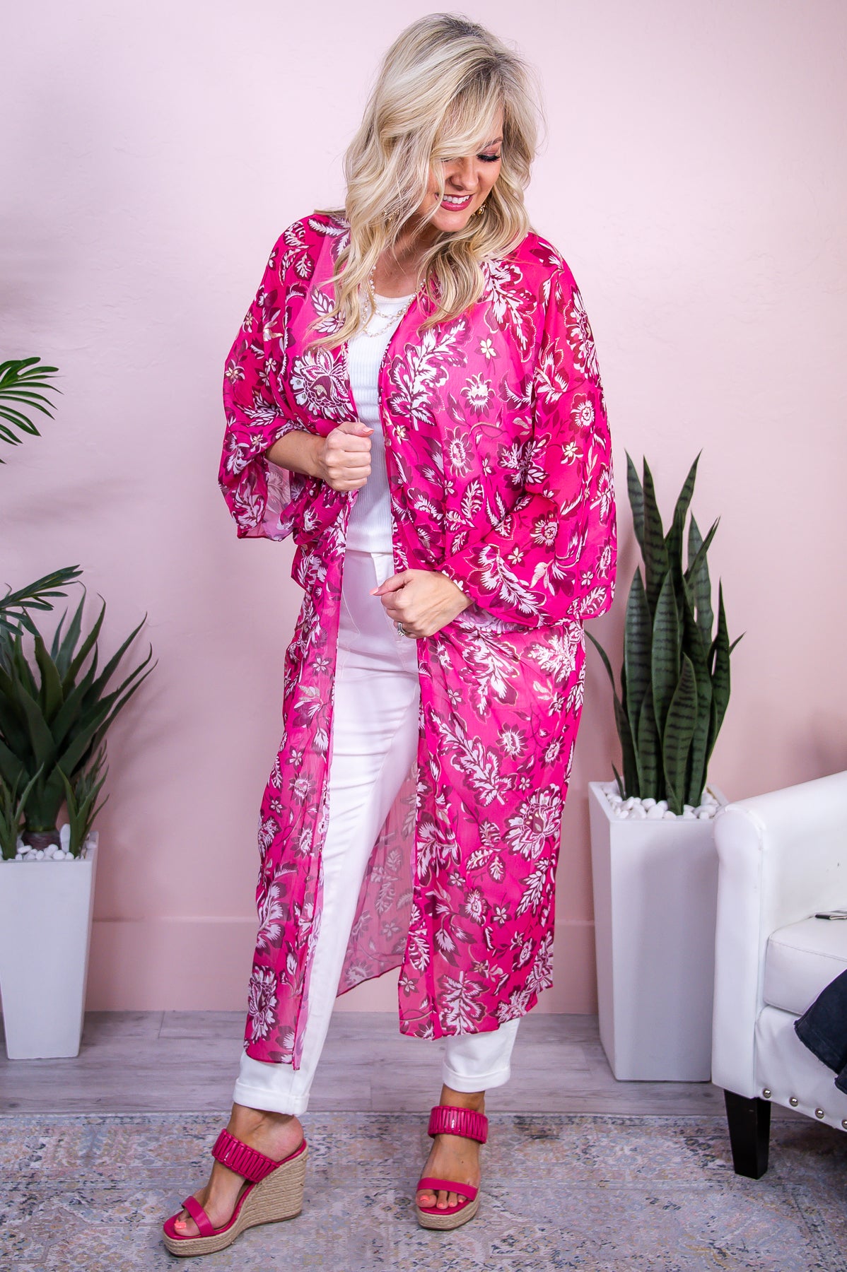 Loving Moment Fuchsia/Multi Color Floral Sheer Kimono - O5501FU