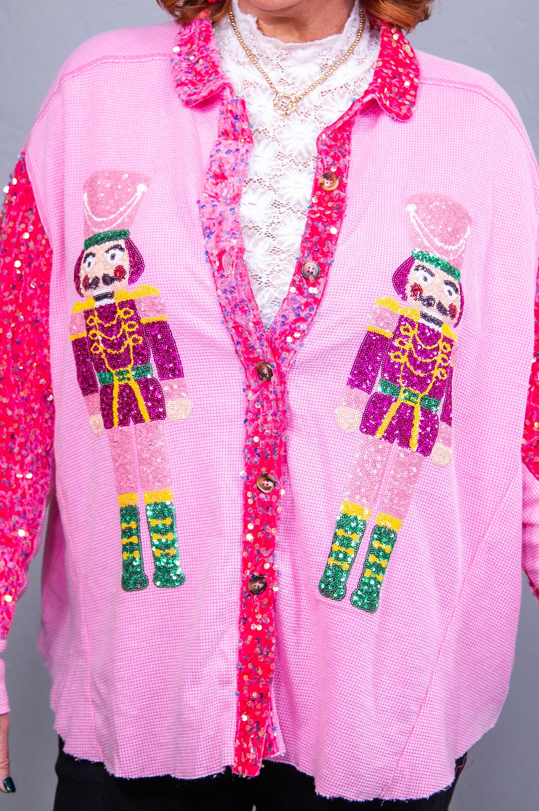 Waltzing Into The Holiday Spirit Pink/Multi Color Nutcracker/Sequins Top - T10664PK