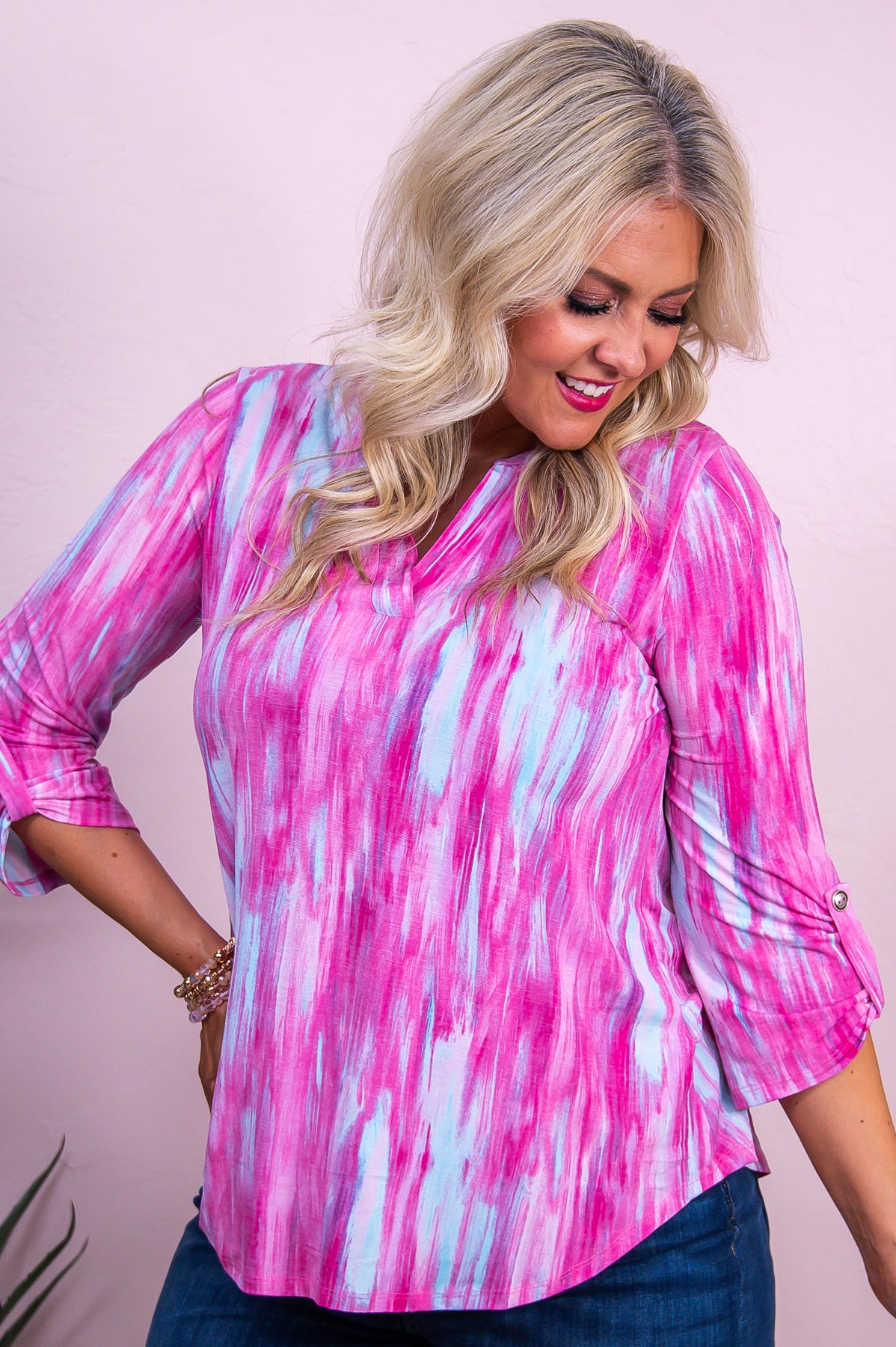 Little Ol' Me Pink/Multi Color Printed Top - T9868PK