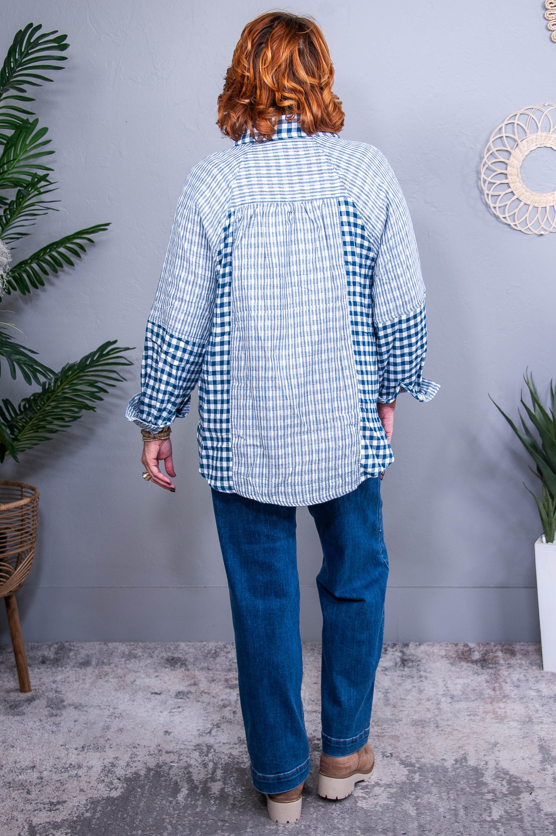 Checking Me Out Teal/White Checkered Top - T10666TE