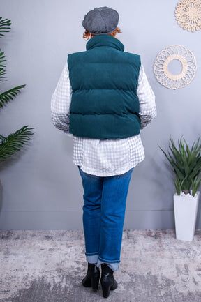 Hot Cocoa And Snuggling Hunter Green Solid Puffer Vest - O5649HGN