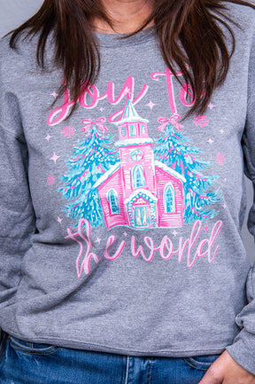 'Joy To The World' Athletic Heather Nublend Graphic Sweatshirt - A3752AHG