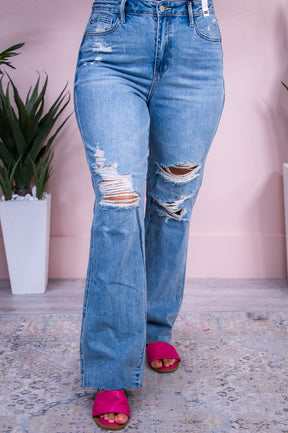 Reese Medium Denim Distressed/Frayed Jeans - K1175MDN