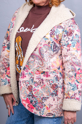 Kill Them With Kindness Beige/Multi Color Paisley Sherpa Jacket - O5654BG