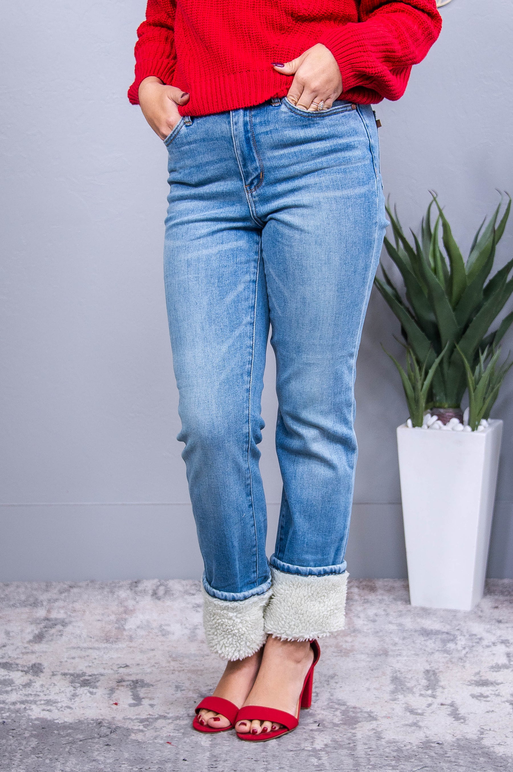 Elsa Medium Denim Sherpa Jeans - K1260DN