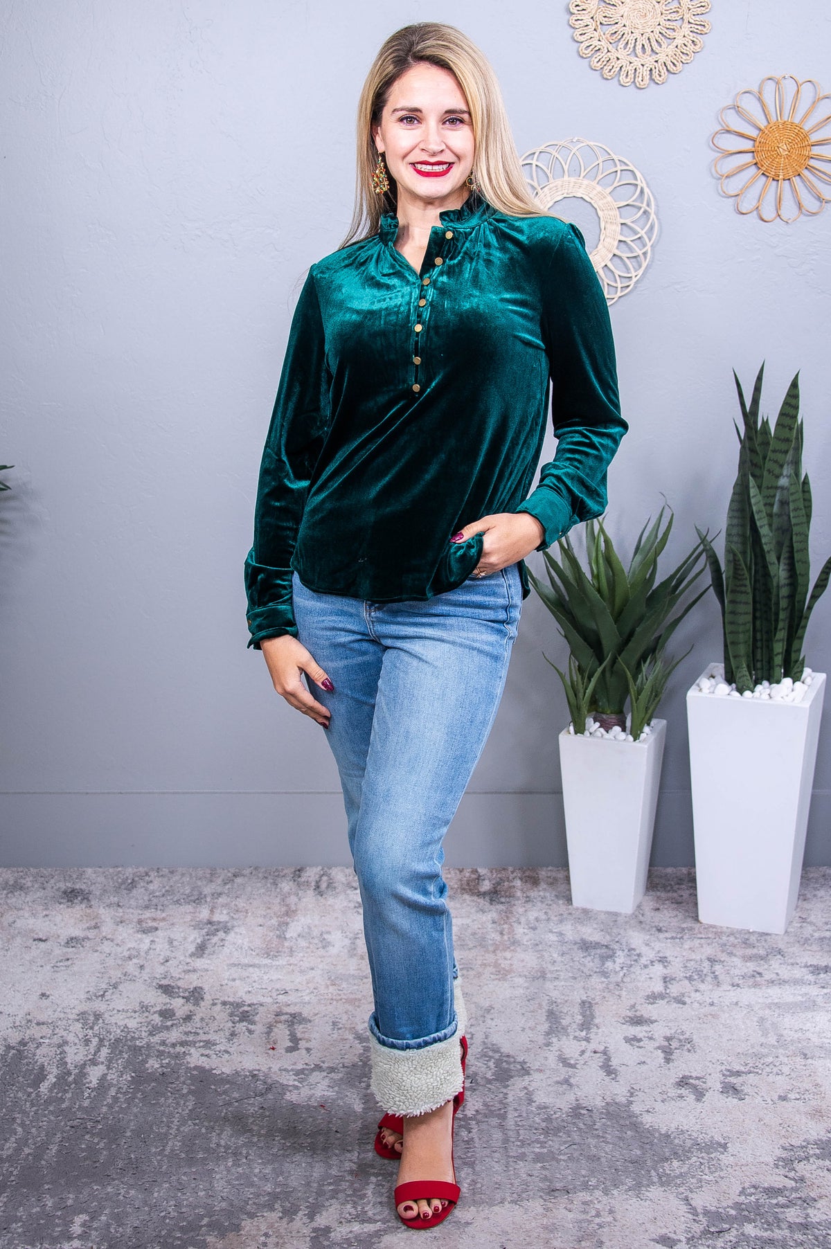 Blissful Beats Green Solid Velvet Top - T10687GN