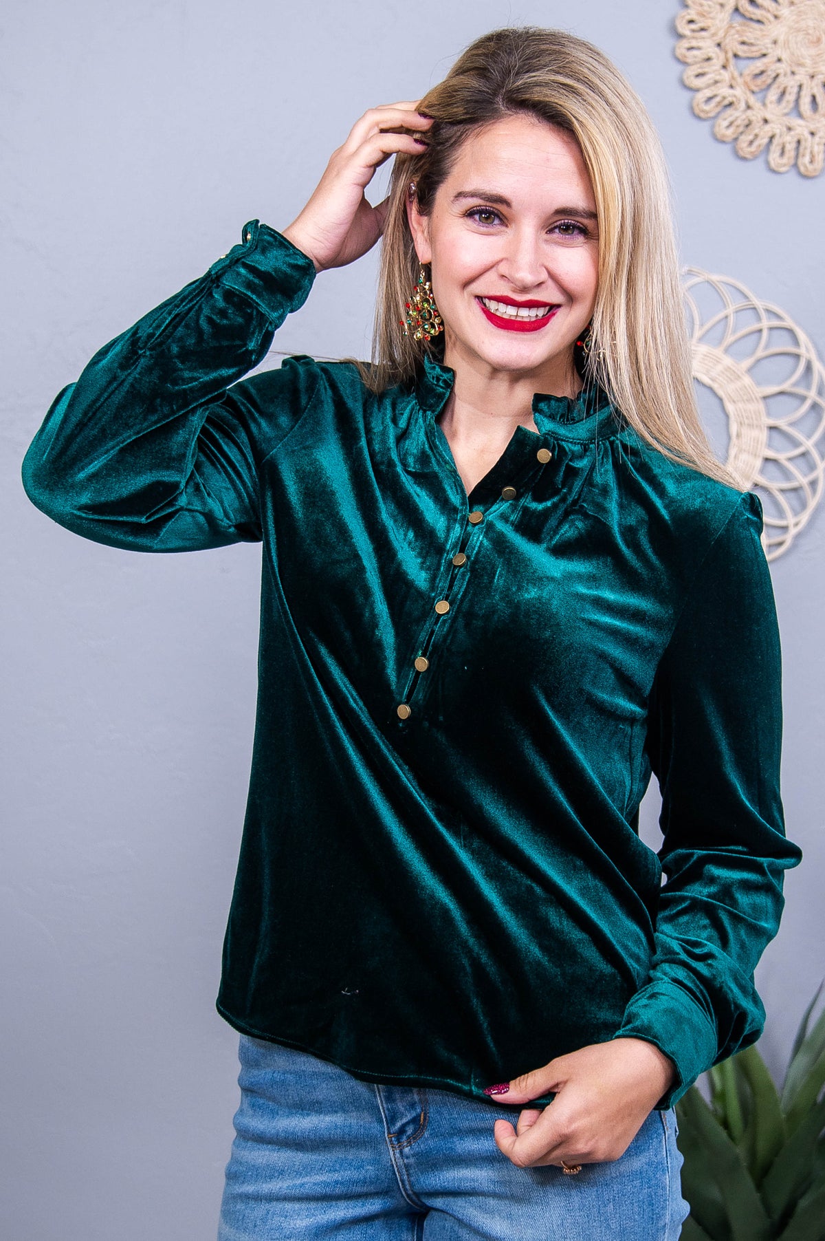 Blissful Beats Green Solid Velvet Top - T10687GN