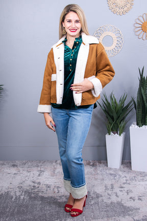 Frosty Mornings And Toasty Mugs Camel/Ivory Sherpa Jacket - O5657CA