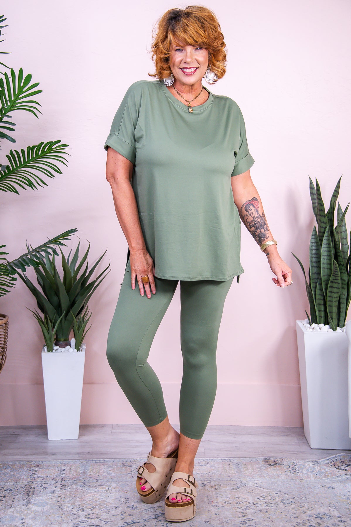 Caribbean Secrets Light Olive Solid Top/Legging (2-Piece Set) - T9876LOL